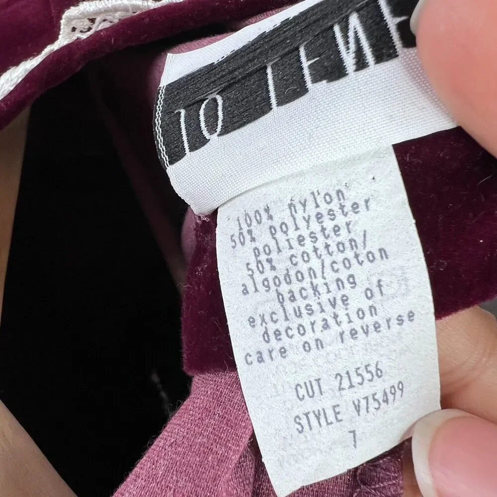 Vintage Jo Lene Girls Burgundy Velvet Lace Trim Dress Victorian Style Size 7 - Picture 6 of 6